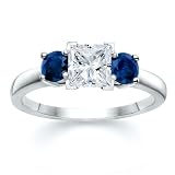 1.50 CT PRINCESS DIAMOND W ROUND BLUE SAPPHIRE RING 18K