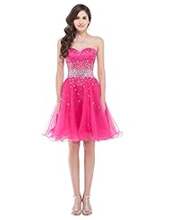 Strapless Cocktail Short Lace-Up Crystal Acrylic/Organza/Satin Sweetheart Homecoming Dress/Bridesmaid Dress 