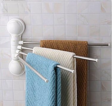 Hisen Vacuum Suction Stainless Steel Swing Bathroom Towel Rack 4 Arms