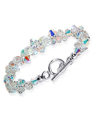 Sterling Silver Cluster Clear Swarovski Crystal 7.5″ Bracelet With Toggle Clasp