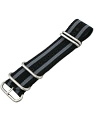 26mm James Bond Black / Grey Zulu 5 Ring Military Nylon Watch Band Strap Nato G-10 - Fits All Watches Including Invicta!
