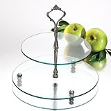 2 TIER GLASS SERVER WITH SILVERPLATED HANDLE
