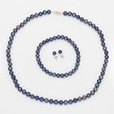 Ladies Black Pearl Earring, Necklace & Bracelet Set