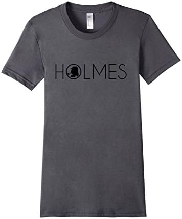 Women's Holmes T-Shirt with Sherlock in Deerstalker Hat Silhouette Medium Asphalt