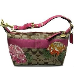 Coach Signature Stripe Flower Small Top Handle Pouch 41420