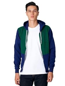 American Apparel Flex Fleece Two-Tone Zip Hoodie - Peppered Vintage Green / Peppered Lapis / XXS