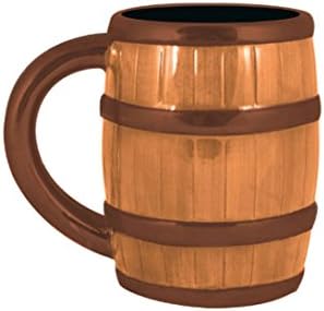 Beer Barrel Coffee Vessel Ceramic Drinking Mug w/ Handle - 24oz. - Authentically Textured Looks Like Oak Barrel