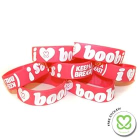Keep-A-Breast 1 Inch I Love Boobies Bracelet Pink/White