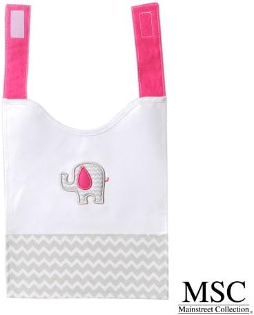 Mainstreet Collection Pink and Grey Chevron Baby Girl with Elephant Embroidery Wipeable Coated Canvas Bib with Velcro Straps