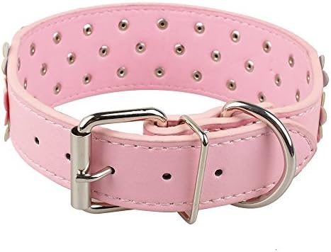 Dogs Kingdom Pink Three Rows Flower Pattern Pu Leather Dog Cat Collars Pet Necklace