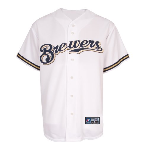 MLB Men's Milwaukee Brewers Yovani Gallardo White Home Short Sleeve 6 Button Synthetic Replica Baseball Jersey Spring 2012  (White, Large)
