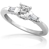 Search : 3/4 ctw Asscher & Baguette Cut Diamond Engagement Ring in 14kt White Gold