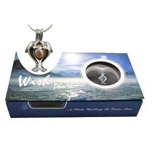 Valentine\’s Gift Genuine Wish Pearl Twin Dolphins Cage & Necklace 18k Gp