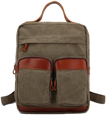 SAIERLONG Men's And Women's backpacks shoulder handbags green Canvas Genuine Leather