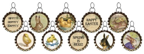 Primitives By Kathy Miniature Vintage Brass-tone Bottlecap Ornaments – Easter