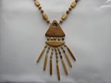 Juniper Wooden Beaded Necklace with a piece of Amber