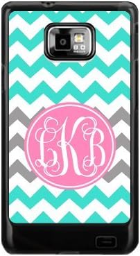 Turquoise Gray Chevron Zigzags Pattern & Pink Circle Monogram Personalized Custom Best Plastic Case for Samsung Galaxy s2 ,Black or White for Choice