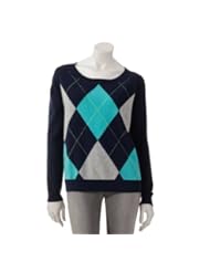 Apt 9 Womens 100% Cashmere Scoopneck Sweater - Peacoat Argyle - L