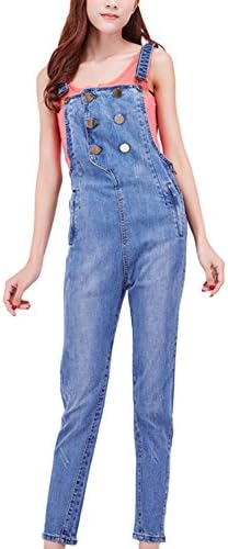 Jollypicks Women's Jumpsuit Relaxed Strech Straps Bib Denim Overalls Pants Blue 32