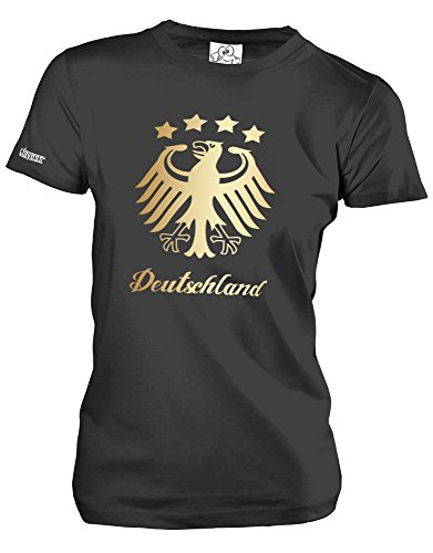DEUTSCHLAND ADLER – 4 STERNE – GOLD – Schwarz – WOMEN T-SHIRT by Jayess Gr. S