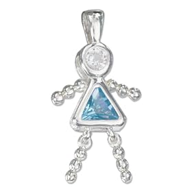 STERLING SILVER MARCH CUBIC ZIRCONIA BIRTHSTONE GIRL PENDANT