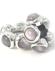 .925 Sterling Silver " Set of 2 Spacers w/ Lt Purple Moonstone " Bead Compatible with Pandora Chamilia Kay Troll Bracelet