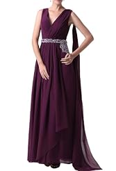 V-neck Floor Length Corset   Waistline  Crystal Chiffon Evening Dress  With Ruffles
