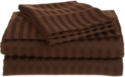 1500 Series 100% Brushed Microfiber 3-piece Twin Bed Sheet Set Stripe, Mocha - Deep Pocket, Super Soft and Wrinkle Resistant