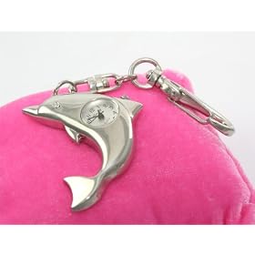 Beautiful Alex L Pink Silver Dolphin with Crystal Eye Key Chain Purse Charm Watch with Clip