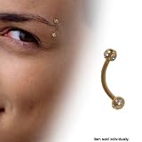 Gold Color Anodized Titanium Curved Eyebrow Rings with Clear Jewels