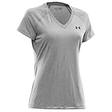 Under Armour Womens Tech Short Sleeve V Neck T Shirt True Gray Heather, Black Small