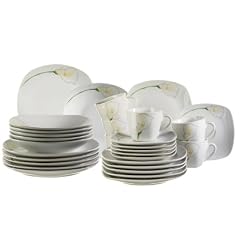 Domestic 920474 Calla Porzellan Kombiservice 30-teilig mit je 6 Tassen, Untertassen, Dessertteller,Teller tief, Teller flach