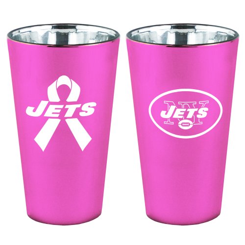 NFL New York Jets 16-Ounce Breast Cancer Awareness Lusterware Pint Glass Set