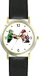 Two Lineman or Linebackers in Battle Football Theme - WATCHBUDDY&reg; DELUXE TWO-TONE THEME WATCH - Arabic Numbers - Black Leather Strap-Children's Size-Small ( Boy's Size & Girl's Size )