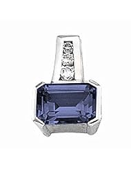 14K White Gold Emerald Cut Tanzanite and Diamond Pendant -- LIFETIME WARRANTY