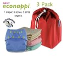 Econappi Snap Cloth Diaper 3 Pack with Wet Bag