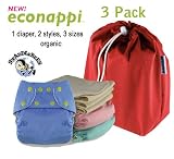 Swaddlebees One Size Econappi Snap Cloth Diaper 3 Pack with Wet Bag