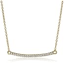 Sterling Silver with Yellow Gold Flash Cubic Zirconia Bar Necklace, 17"