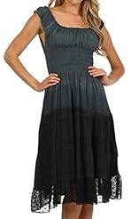 Embroidered Shirred Tiered Sheer Spring Elasticized   Waistline Cotton/Rayon Peasant Dress 