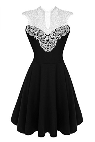 ACEVOG Women's Lace V Neck Sleeveless Sexy Cocktail Pleated Evening Party Dress