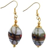White Enamel Murano Glass Dangle Earrings