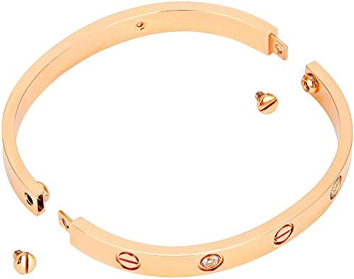 OMFEE Stainless Steel Screw Head Oval Bangle Bracelet With Stone Rose Gold Color,6.5"-8.0"inches size