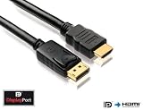 DC0012-02. Länge: 2,00m PureLink - basic+ Serie. Zertifiziertes DisplayPort HDMI 1.3 Adapter Kabel mit 24 kt. vergoldeten Steckkontakten - VESA. FullHD 1080p, 1920x1200. DisplayPort Stecker konvertiert zu HDMI A Stecker. Dreifache Abschirmung.