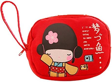 Meet Color Stylish Womens Japanese Girl Print Canvas Small Pouch Bag Coin Purse Card Key Wallet Red