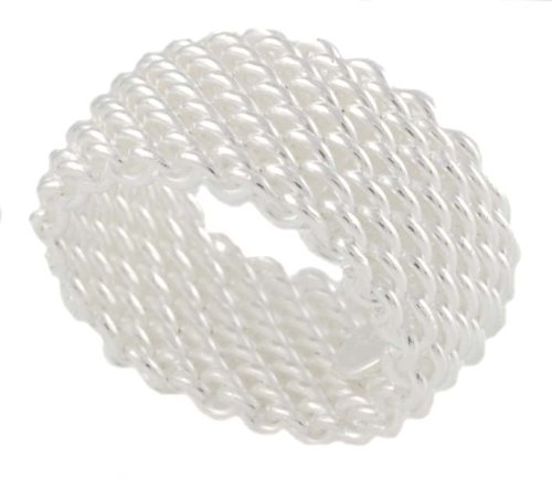 Italian Sterling Silver Designer Inspired Polished Mesh Fashion Ring
