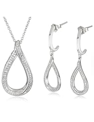 Sterling Silver Diamond Drop Shape Pendant and Earrings Box Set (1/10 Cttw, I-J Color, I2-I3 Clarity), 18"
