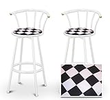 2 Checkered Flag Specialty / Custom White Barstools with Backrest Set