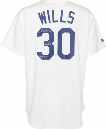 Maury Wills Autographed Jersey | Details: Los Angeles Dodgers, White Majestic Replica, NL MVP 62 and 586 Steals Inscription