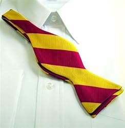 Marlon Garci 100% Silk Cardinal and Gold Stripe Self Tie Bow Tie