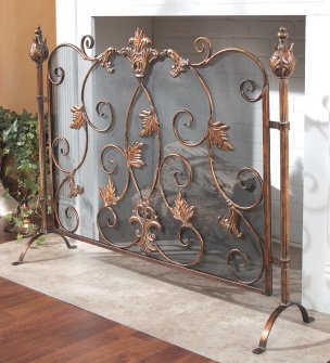 41 Ornate Leaf & Scroll Gold Finish Fireplace Screen